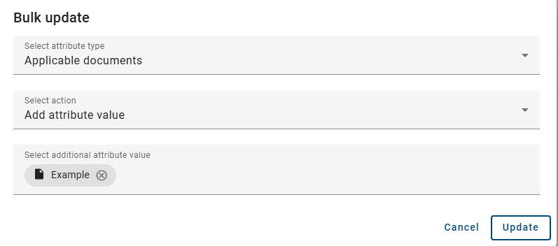 The screenshot shows how to add an attribute value in the bulk update.
