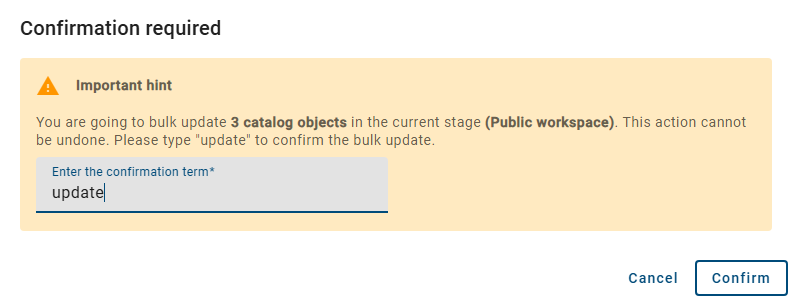 The screenshot shows the dialog for confirming the update.
