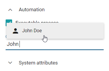 This screenshot demonstrates the suggestion list of the attribute "case creation restriction" after the entry of several characters.