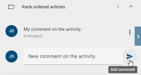 The screenshot shows how to add a comment to an object in the comment bar.
