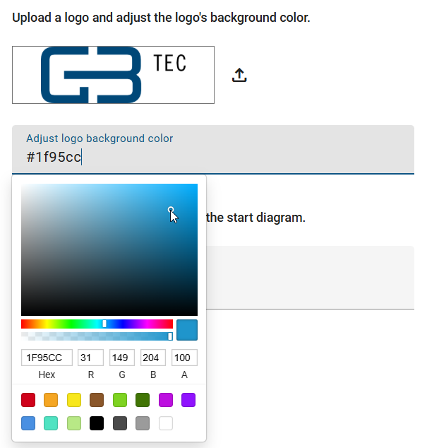 The screenshot shows the possibility to adjust the background color fpr the company logo.