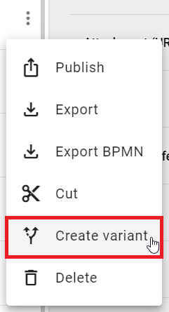 The screenshot shows the option "Create variant" in the context menu of a diagram.