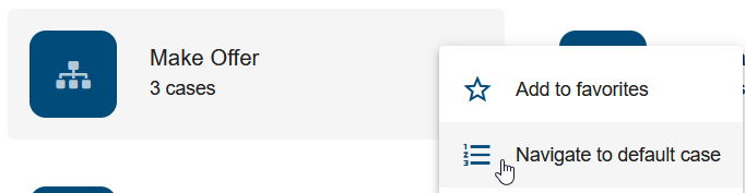 This screenshot displays an entry of the process overview and also the "Navigate to default case" option.