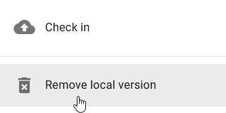 This screenshot shows the "Remove local version" button in the context menu of a diagram.