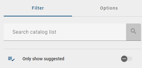 This screenshot shows the option to only display suggested catalog items.