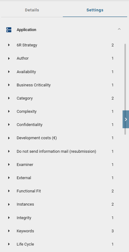 The screenshot shows the filter options in the right sidebar for node attributes.