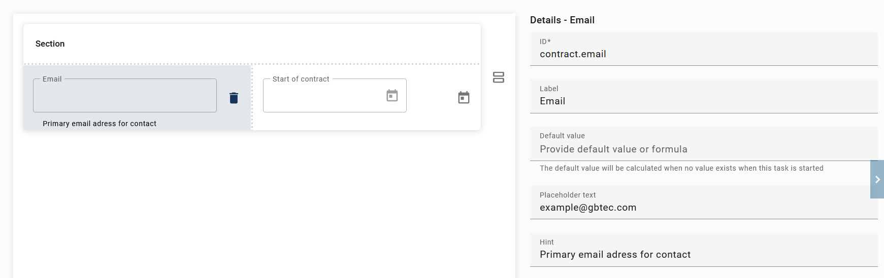 A form field within the section is shown here.