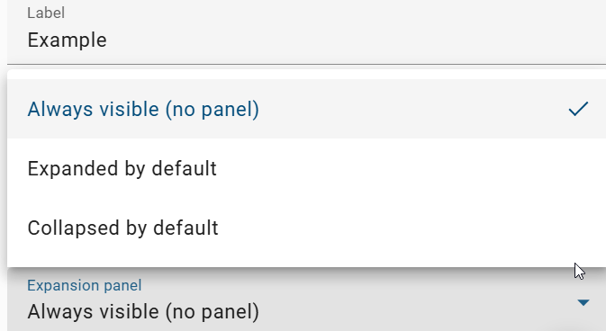 The screenshot shows the option to configure the visibility of a section in the form editor.