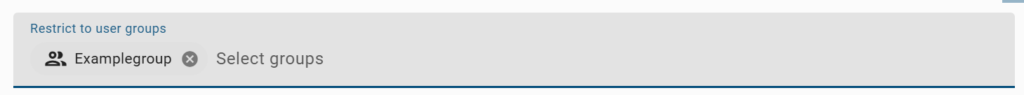 The screenshot shows the input field in the form editor where you can specify the restricted user groups.