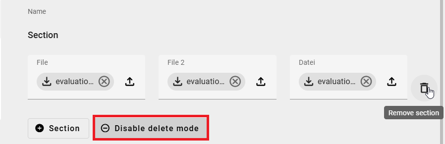 The screenshot shows the option to perform a deletion in an executed ProcessApp.