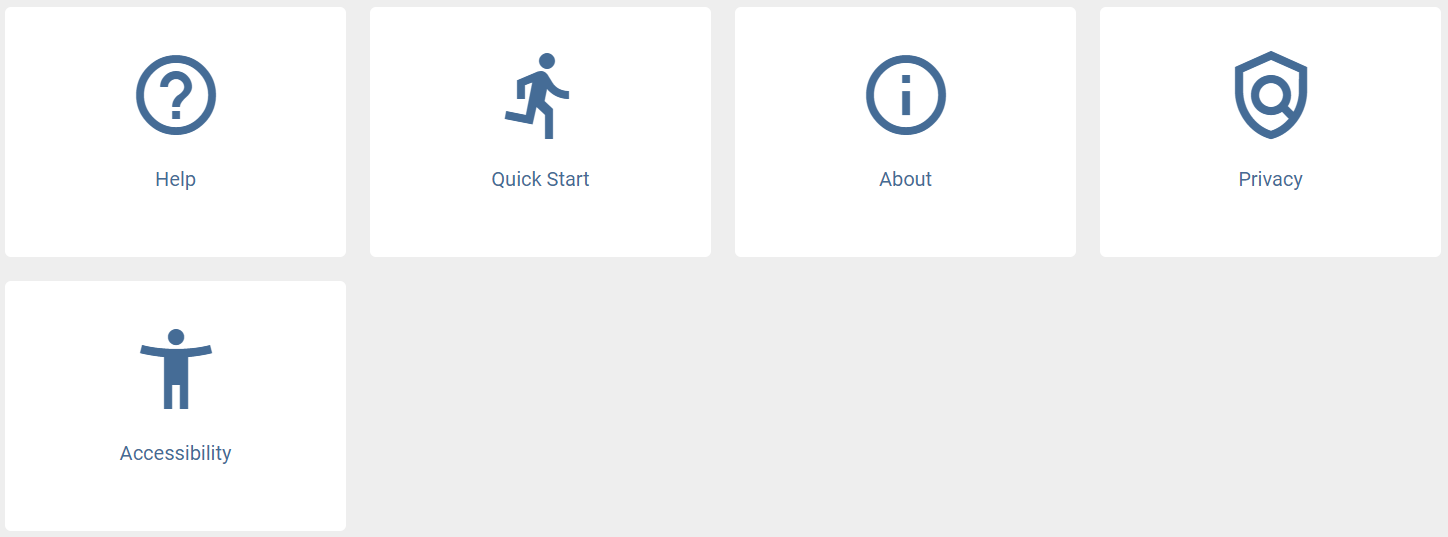 This screenshot shows the three options Help, Quick start and About.
