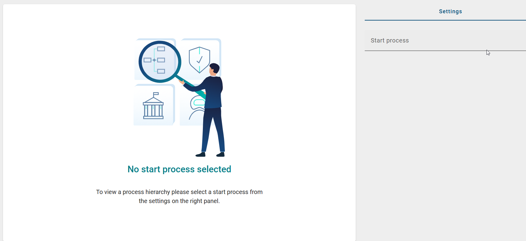 The screenshot shows the hierarchy start screen and the option to select a start diagram.