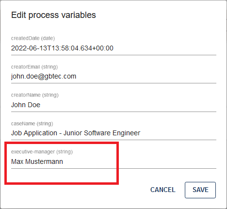 The process variables are displayed here where the identifier appears.