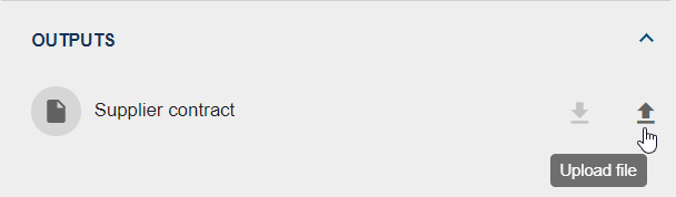 This screenshot demonstrates how the function "Upload file" is used to set an output document.