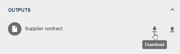 The screenshot shows the use of the "Download" function, which is used to download an output that has been uploaded before.