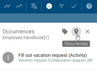 This screenshot shows the "Occurrences" button in the details tab.