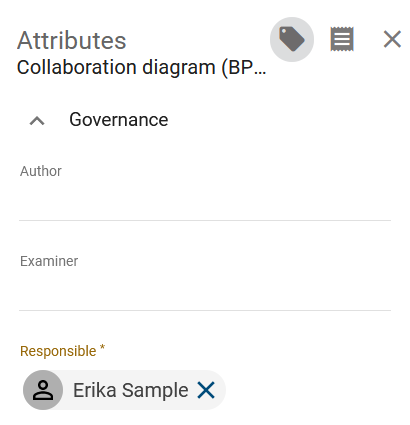 The screenshot shows the governance attributes of a diagram.