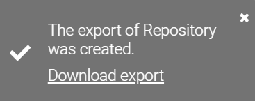 The screenshot shows the notification for downloading an exported repository.