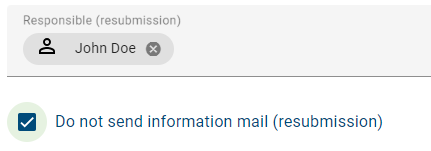 The screenshot shows the checkbox to suppress the information mail.