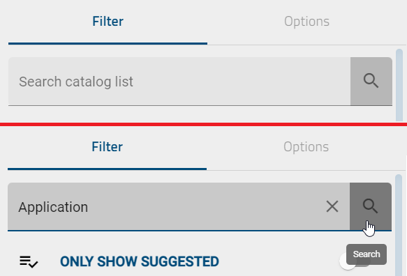 The search of the catalog and corresponding results are displayed here.