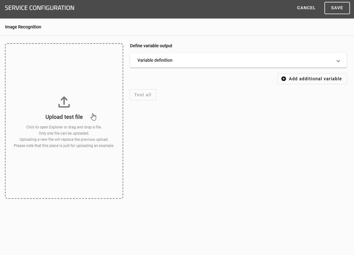 The screenshot shows the option for uploading an image.
