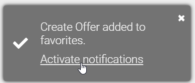 The screenshot shows a notification about activating notifications for personal diagram favorites, which are disabled by default.