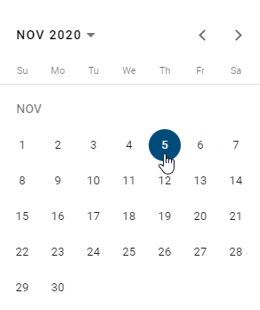 This screenshot displays the calendar function of the filter "start date".
