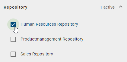 This screenshot illustrates the filter "Repository" that lists all available repository names.