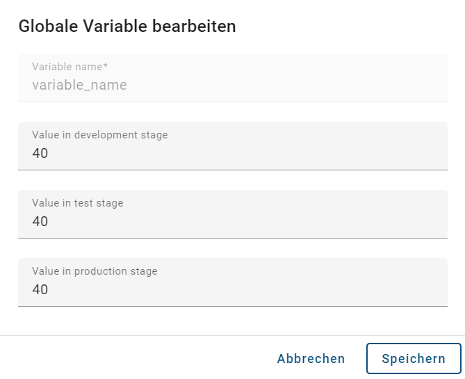 Der Screenshot zeigt das Eingabefenster für das Bearbeiten einer globalen Variable.