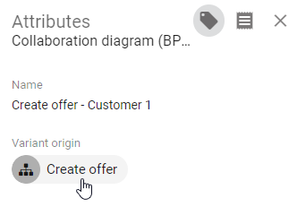 The screenshot shows the attribute "Variant origin" in the details of a diagram.